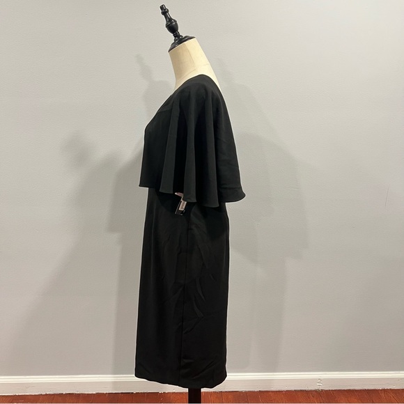 BETSY & ADAM Black Flutter V Neck Knee Length Party Sheath Dress - Reemoly - Picture 9 of 15